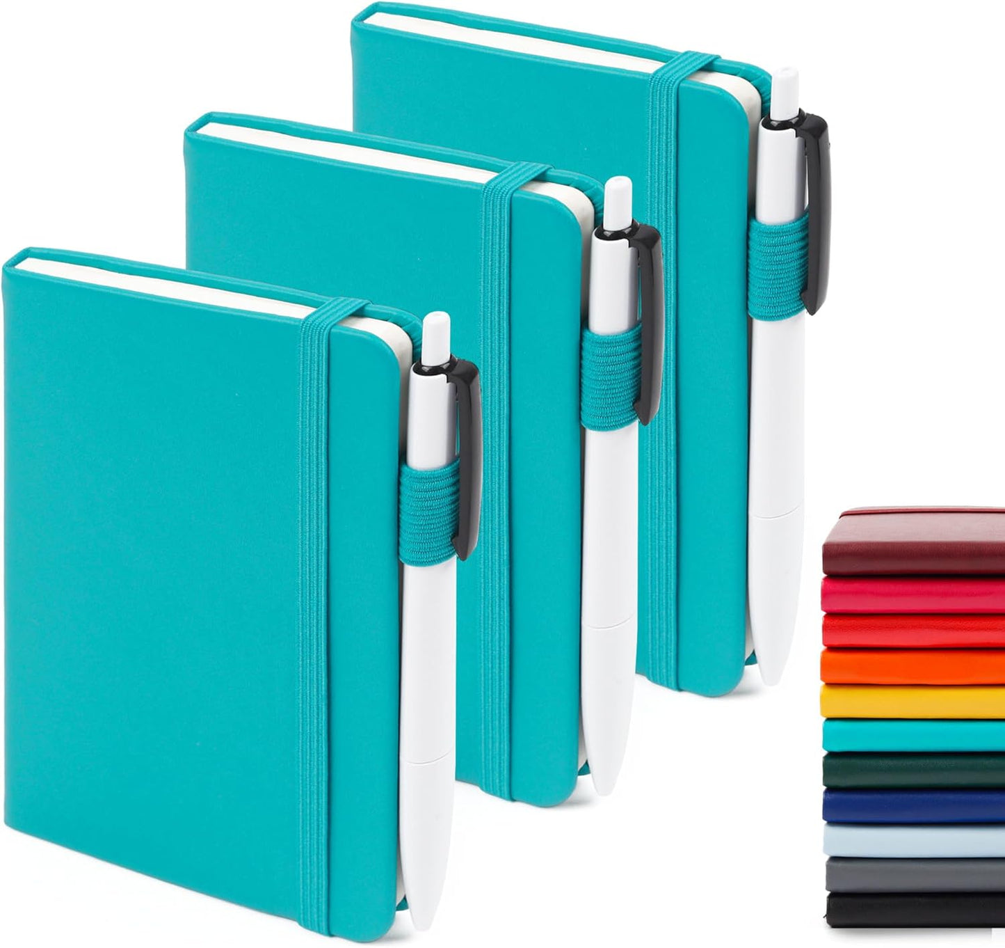 A6 Mini Cute Small Journal Notebook Bulk Hardcover College Ruled Notepad with Pen Holder for Office School Supplies, 3.5”x 5.5”, Emerald