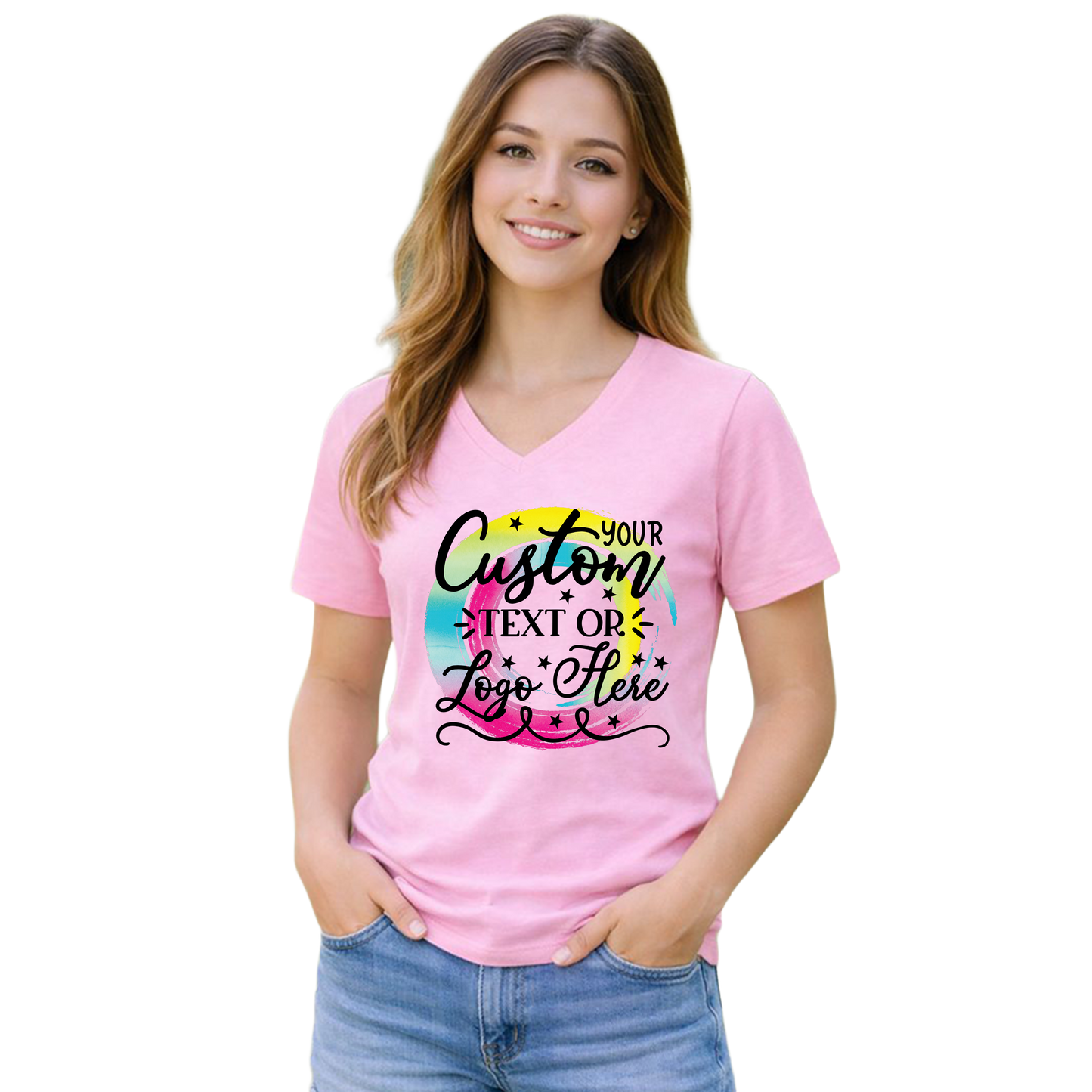 Custom Women Short Sleeve Crewneck and V-Neck T-Shirt